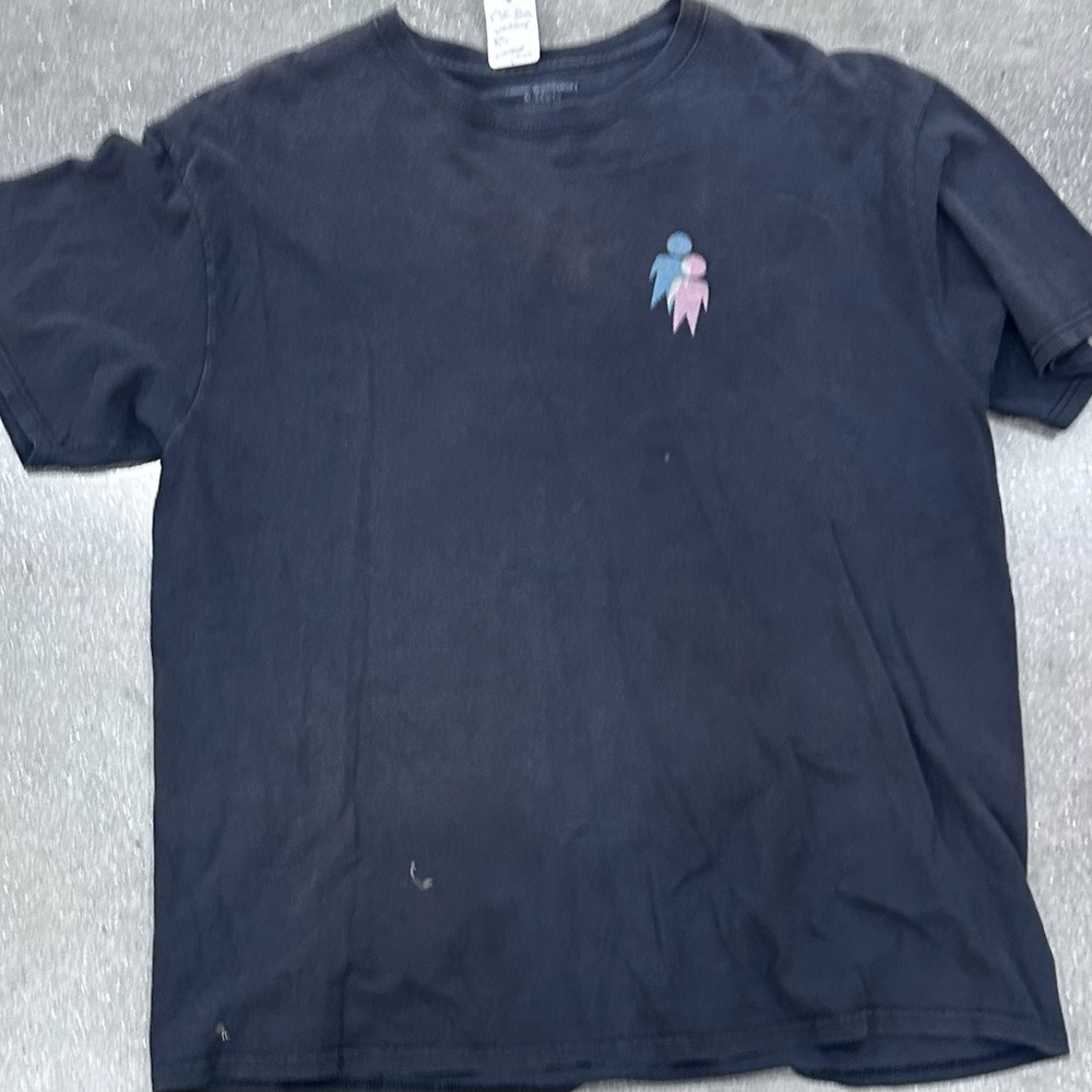 Workshop Republic Clothing Black T-Shirt with Blue and Pink Design
